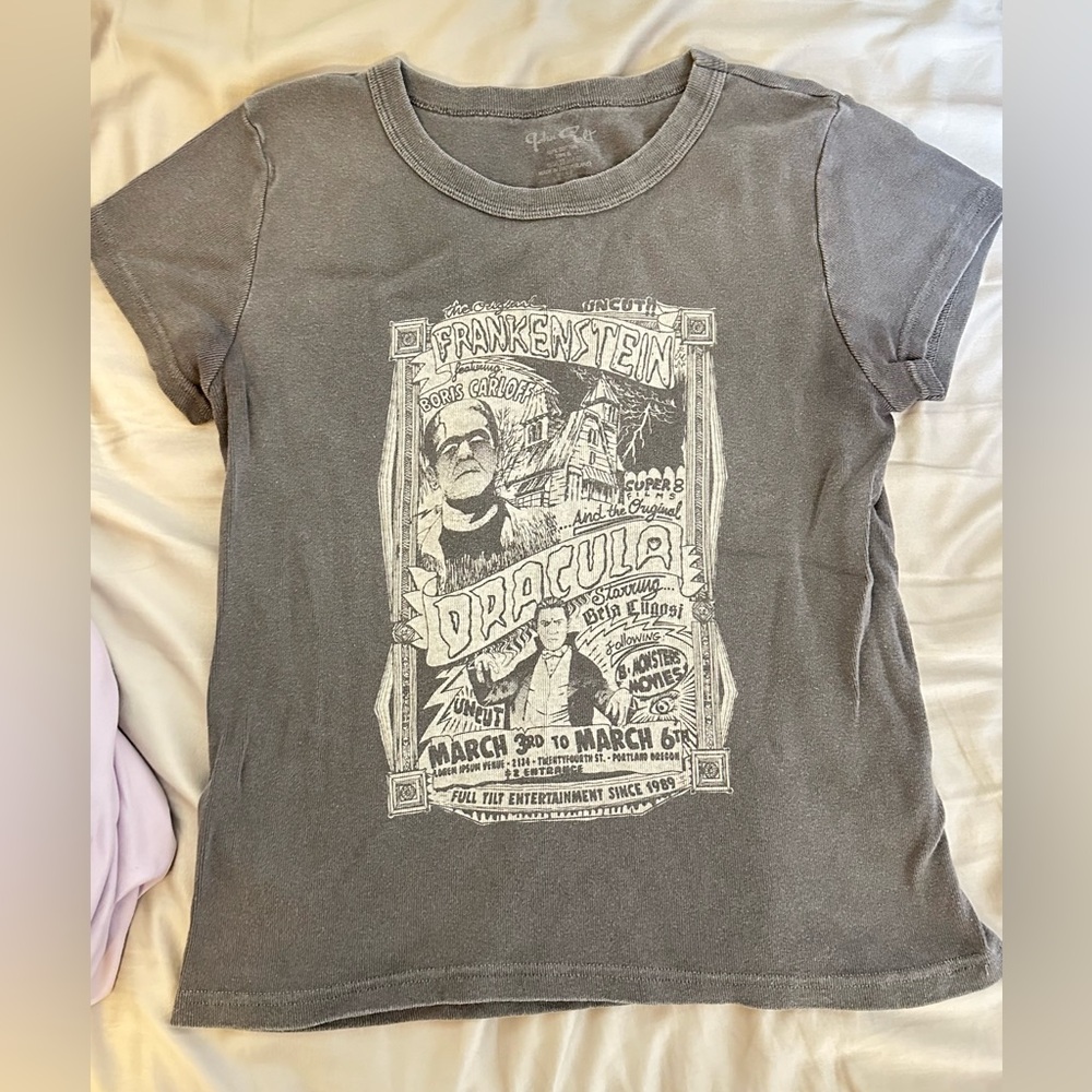 Brandy Melville Gray Frankenstein and Dracula Baby Tee🧟☑️